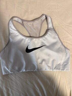 Nike White Sports Bra with Black Swoosh and Grey Trim